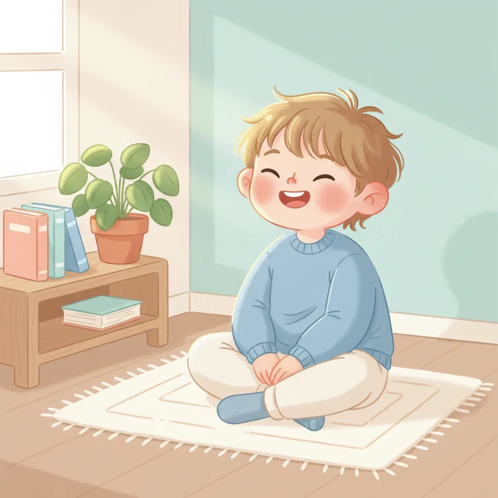 Illustration for: When I smile, I feel happy. Happy feels warm like sunshine.