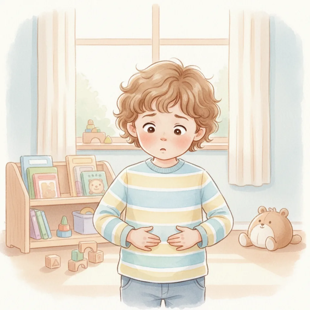 Illustration for: Today, I feel lots of things. My tummy feels funny.